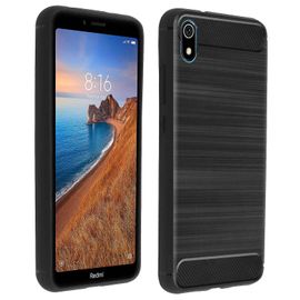 Coque Xiaomi Redmi 7a Silicone Gel Finition Carbone Effet Métal Brossé Noir
