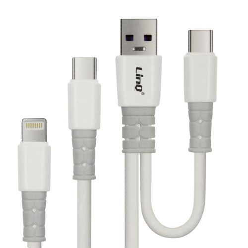 Câble USB-A / USB-C vers USB-C et Lightning Power Delivery 60W 1.2m LinQ