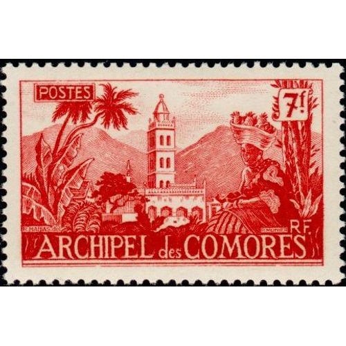 Archipel Des Comores, Colonie Française 1950, Très Beau Timbre Neuf** Luxe Yvert 7, Mosquée De Moroni 7f. Rouge.