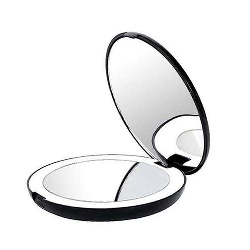 Miroir pliant portable avec lumière LED, loupe 10X, mini miroir à perles de lampe 12 noir
