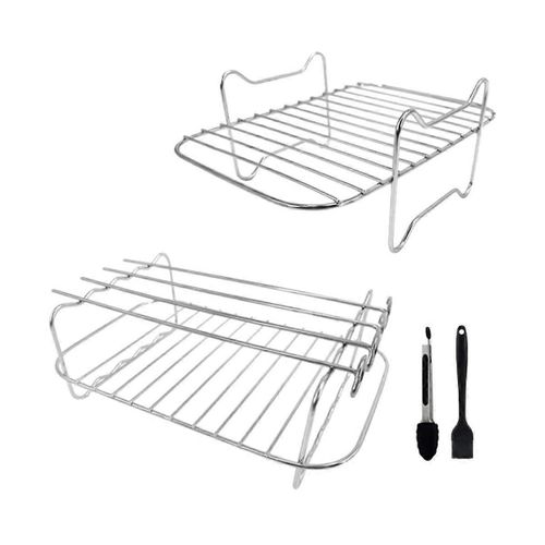 Grille de friteuse à air pour friteuse à air double Ninja, grille en 2 pièces avec 4 brochettes, brosse et pinces, pour friteuses à air à double panier