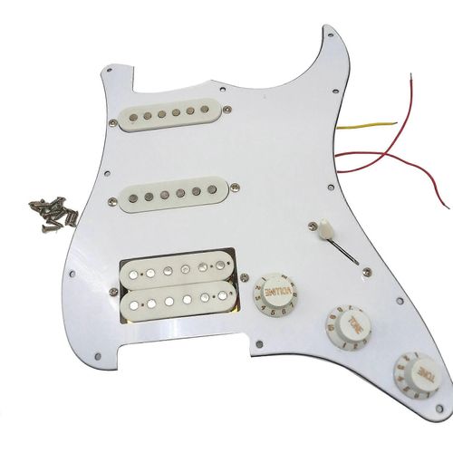 Micros Pickguard Guitare Electrique Chargé Pré-Câblé Scratchplate Assembly 11 Trous Ssh Blanc