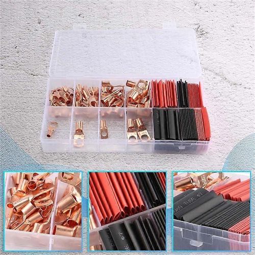 150 Pcs Cosse De Fil De Cuivre, Awg 2 4 6 8 10 12 Kit De Cosse À Anneau Avec 70 Pcs Thermorétractable 80pcs Batterie