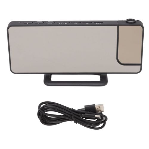 Radio-reveil numerique a projection avec grand miroir et affichage de la temperature et de l'humidite a LED pour plafond de chambre