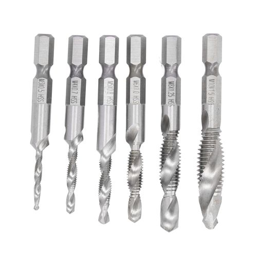 Lot de 6 tarauds combines a tige hexagonale 3 en 1 HSS pour alliage d'aluminium