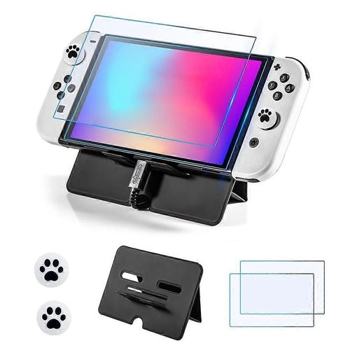 Devaso Pour Nintendo Switch / Switch Oled Support Support Stand + 2pcs Écran En Verre Trempé