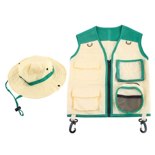 Enfants De Plein Air Explorateur Kit Costume Gilet Et Chapeau Ensemble Réaliser Enfants Carrière Cadeaux Vert