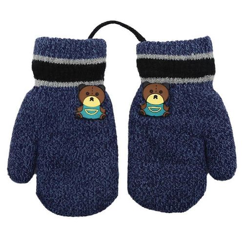 Toddler Enfants Short Knitted Gloves Hiver Épais Polaire Doublure Mitaines Pour 1-3 Ans Bleu