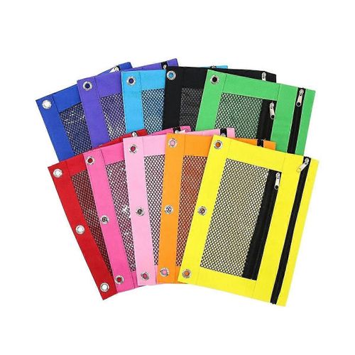 10 Pcs Trousse À Crayons Pour 3 Classeur À Anneaux-Pochettes À Crayons À Fermeture Éclair, Trousse Avec Double Poche Et Fenêtre En Filet, Sacs À Crayons