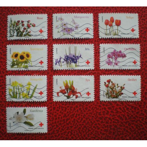L'amour En 10 Fleurs - 150ème Anniversaire De La Croix-Rouge - Série Complète De 10 Timbres Oblitérés - France - Année 2014