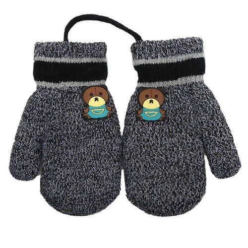 Toddler Kids Short Knitted Gloves Hiver Thick Fleece Doublure Mitaines Pour 1-3 Ans Noir