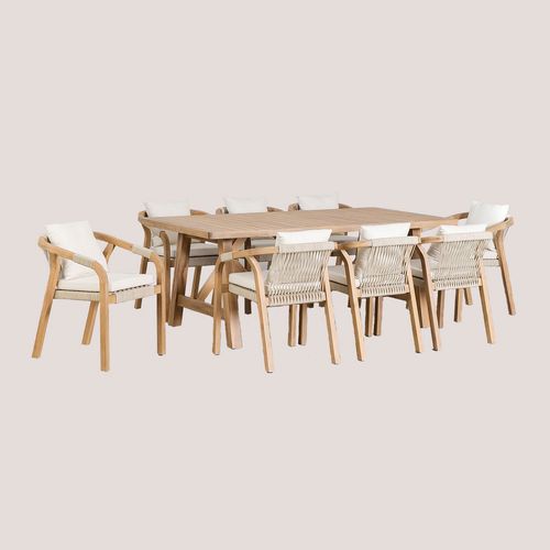Ensemble De Table Rectangulaire (200x100 Cm) Et 8 Chaises De Salle À Manger En Bois D'acacia Dubaï Blanc Gardenia