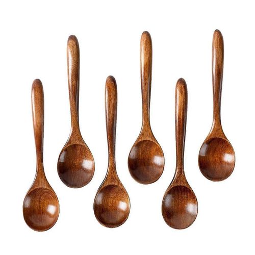 6 Cuillères En Bois Pcs, Petites Cuillères En Bois De 6,5 Pouces - Parfait Pour La Soupe, Manger, Ramasser Des Bocaux Et Des Bidons-Ensemble D¿Ustensiles De Cuisine