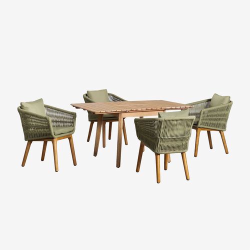 Ensemble De Table Extensible En Bois (90-150x90 Cm) Naele Et 4 Chaises De Salle À Manger Barker Vert Bambou