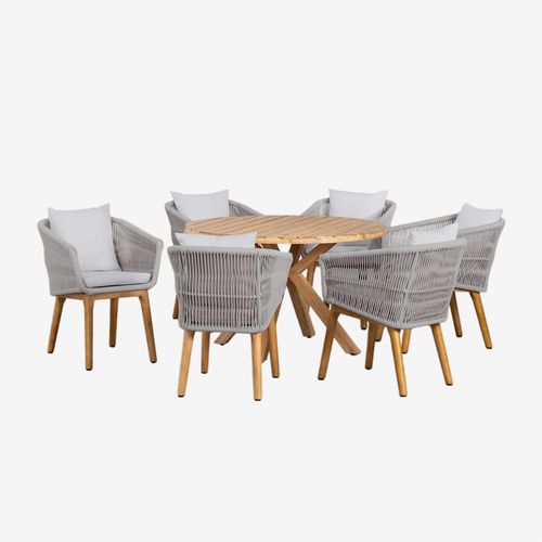 Ensemble De Table Ronde En Bois (Ø120 Cm) Naele Et 6 Chaises De Salle À Manger Barker Gris Glacial