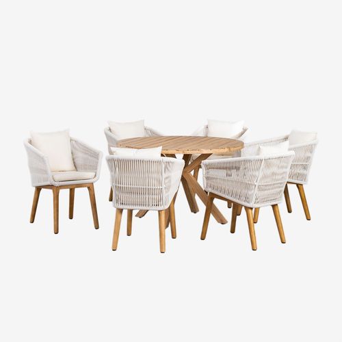 Ensemble De Table Ronde En Bois (Ø120 Cm) Naele Et 6 Chaises De Salle À Manger Barker Blanc Gardenia