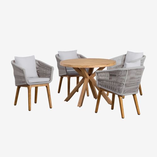 Ensemble De Table Ronde En Bois (Ø100 Cm) Naele Et 4 Chaises De Salle À Manger Barker Gris Glacial