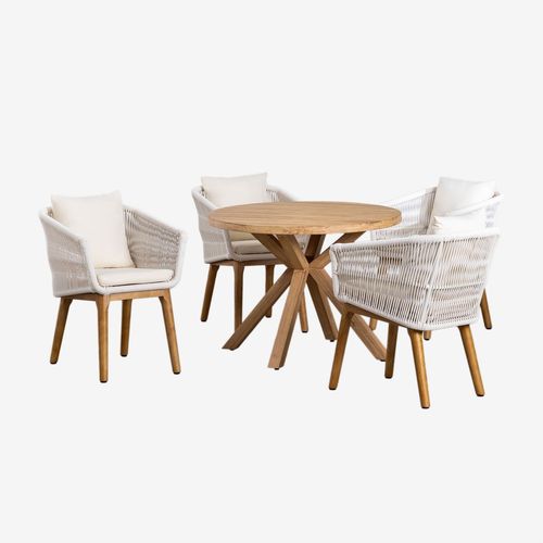 Ensemble De Table Ronde En Bois (Ø100 Cm) Naele Et 4 Chaises De Salle À Manger Barker Blanc Gardenia