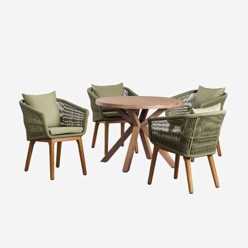 Ensemble De Table Ronde En Bois (Ø100 Cm) Naele Et 4 Chaises De Salle À Manger Barker Vert Bambou