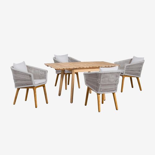 Ensemble De Table Extensible En Bois (90-150x90 Cm) Naele Et 4 Chaises De Salle À Manger Barker Gris Glacial