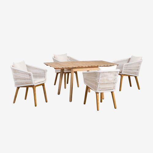 Ensemble De Table Extensible En Bois (90-150x90 Cm) Naele Et 4 Chaises De Salle À Manger Barker Blanc Gardenia