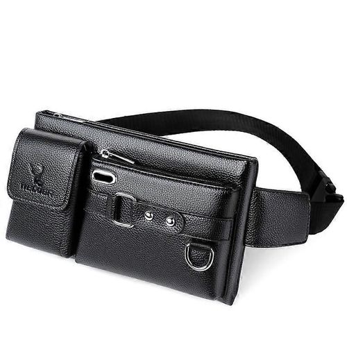 WEIXIER Hommes Litchi Peau Bandoulière Poitrine Sac Banane En Cuir PU Taille Avec Casque Trou