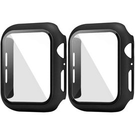 2 Coques Rigides Mat Pour Apple Watch Series 8/7 41mm - Verre Trempé Anti-Choc, Protection Complète Avec Chargement Sans Retrait, Noir