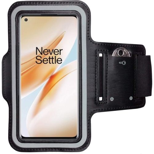 Brassard Sport Téléphone Portable Pour Oneplus 8 Réglable 22-40cm Avec Poche À Clés, Fenêtre Transparente, Réflecteurs Et Protection Anti-Sueur - Noir