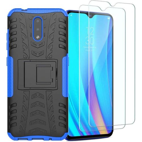 Coque Antichoc 360° Pour Nokia 2.3 Avec 2 Verres Trempés 9h, Protection Anti-Rayures Et Support Pliable - Revêtement Pc/Tpu - Bleu