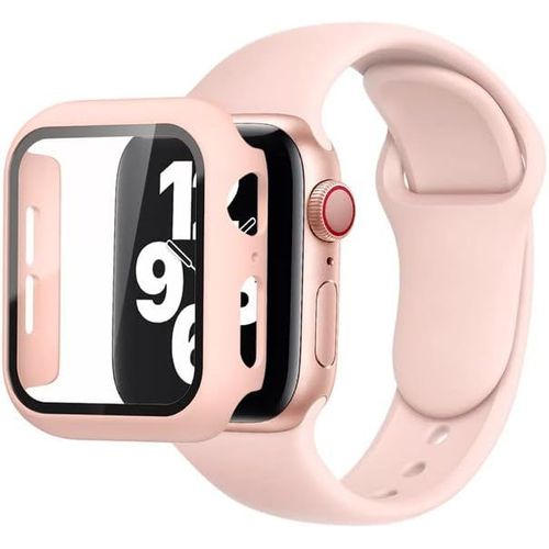 Bracelet De Sport En Silicone Avec Coque Pc Dur Pour Apple Watch Series 7/8 41mm - Confortable, Boucle Sécurisée, Anti-Rayures - Rose