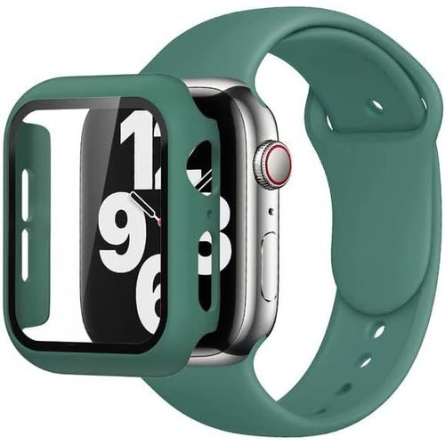 Bracelet En Silicone Souple Compatible Apple Watch Series 7/8 41mm Avec Coque Pc Anti-Rayures - Vert