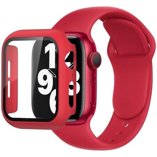 Bracelet De Sport En Silicone Souple Pour Apple Watch Series 7/8 41mm Avec Coque Pc Anti-Rayures - Confort Durable Et Boucle Sécurisée - Rouge