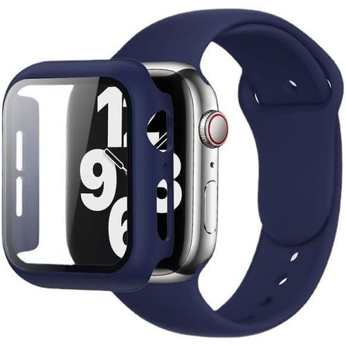 Bracelet Silicone Sport Avec Coque Pc Anti-Rayures Pour Apple Watch Series 7/8 41mm - Confortable, Durable, Design Sécurisé - Bleu