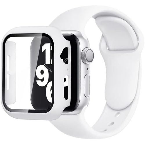 Bracelet Sport En Silicone Souple Avec Coque Pc Dur Anti-Rayures Pour Apple Watch Series 7/8 41mm - Confortable Et Sécurisé - Blanc