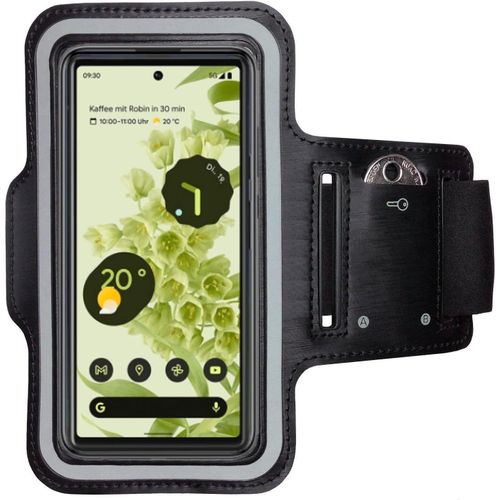 Brassard De Sport Pour Google Pixel 6 - Pochette Clés Intégrée, Protection Anti-Sueur Et Bandes Réfléchissantes - Ajustable 22-40cm - Noir