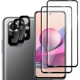 4 Protecteurs D'écran Verre Trempé + 2 Protecteurs D'objectif Pour Xiaomi Redmi Note 10/10s - Anti-Éclats, Hd Transparent - Noir Avec Accessoires De Nettoyage