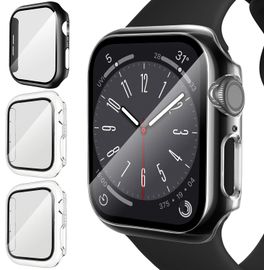 3 Pièces Coque Pc Dur Avec Verre Trempé Pour Apple Watch Series 8/7 41mm ¿ Housse De Protection Complète Anti-Rayures, Ultra Mince & Installation Facile (Transparent + Noir)