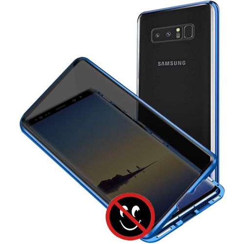 Coque Anti-Espion Magnétique Pour Samsung Galaxy Note 8 Avec Verre Trempé Double Face, Protection Métal Antichoc 360° Et Design Transparent - Bleu