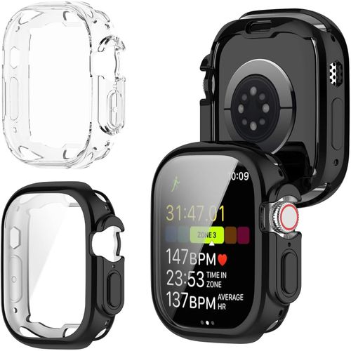 Coque Compatible Apple Watch Ultra 2 (2023) 49mm 2ème Génération - Tpu Souple Anti-Choc, Léger Avec Accès Aux Boutons Et Charge Sans Retrait - Noir/Transparent