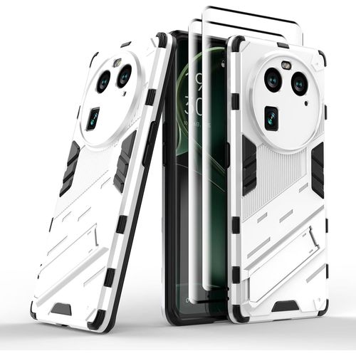 Coque De Protection Antichoc Militaire Pour Oppo Find X6 Pro Avec Airbags Anti-Chute, Support Intégré Invisible Et 2 Films En Verre Trempé 9h Haute Transparence - Blanc