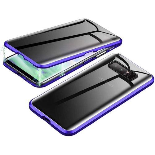 Coque De Protection Anti-Espion Magnétique 360° Pour Samsung Galaxy Note 8 - Verre Trempé, Cadre Métal, Découpes Précises, Compatible Recharge Sans Fil - Bleu