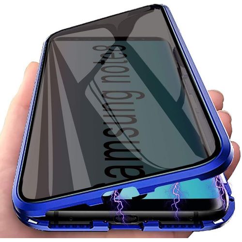 Coque De Protection Anti-Espion Magnétique 360° Pour Samsung Galaxy Note 8 - Housse Transparente Avec Cadre Métallique Antichoc Et Verre Trempé Dual - Bleu