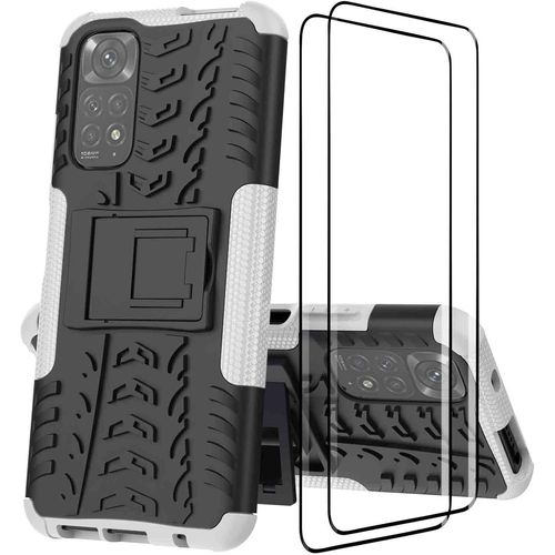 Coque De Protection Antichoc Pour Xiaomi Redmi Note 11s/11 4g Avec Verre Trempé - Étui Tpu/Pc À Double Couche, Support Caché Et Texture Pneu, Design Ergonomique (Orange)