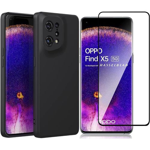 Coque De Protection Avec Film De Verre Trempé Pour Oppo Find X5 - Silicone Souple Anti-Choc Noir