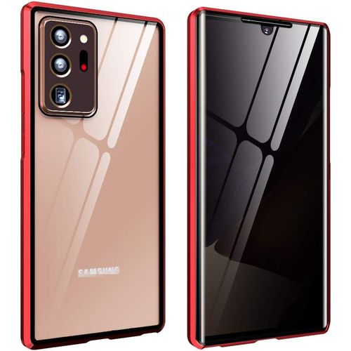 Coque De Protection Anti-Espion Pour Samsung Galaxy Note20 Ultra (2020) - Double Verre Trempé 9h, Cadre Aluminium Magnétique Transparent - Rouge