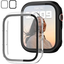 Coque De Protection 2 En 1 Avec Verre Trempé Hd Pour Apple Watch Series 8/7 41 Mm, Anti-Rayures Et Chocs, Design Ultra Mince - Noir/Transparent