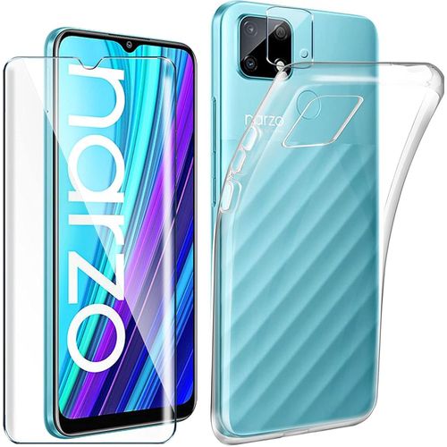 Coque avec Film Trempé pour Realme Narzo 30A (6.5"") - TPU Souple Transparent, Protection Anti-Choc, Haute Transparence HD, Compatible Chargeur/Écouteurs