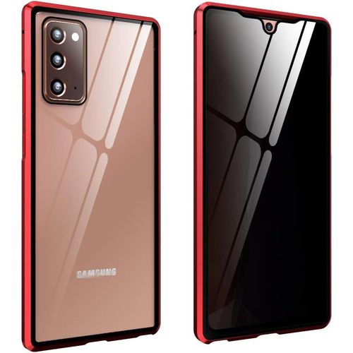 Coque Anti-Espion Magnétique Transparente Pour Samsung Galaxy Note20 (2020) 6.7"" - Double Verre Trempé 9h, Bords Aluminium, Protection 360° Anti-Chocs - Rouge
