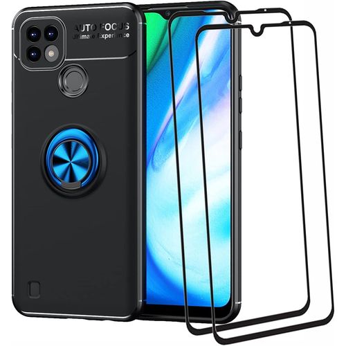 Coque Antichoc Pour Realme C21 Avec Anneau Rotatif 360°, Tpu Souple Et Support Magnétique Voiture - Bleu/Noir