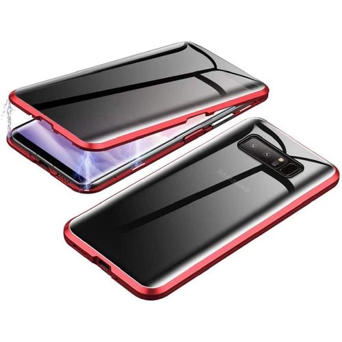 Coque Anti-Espion Samsung Galaxy Note 8 Avec Verre Trempé Double Face, Cadre Métallique Magnétique Et Protection 360° - Design Transparent Compatible Recharge Sans Fil - Rouge